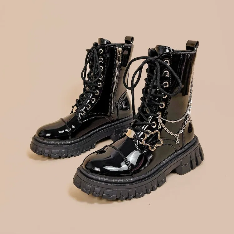 British-style Black Mid-Cut Martin Boots
