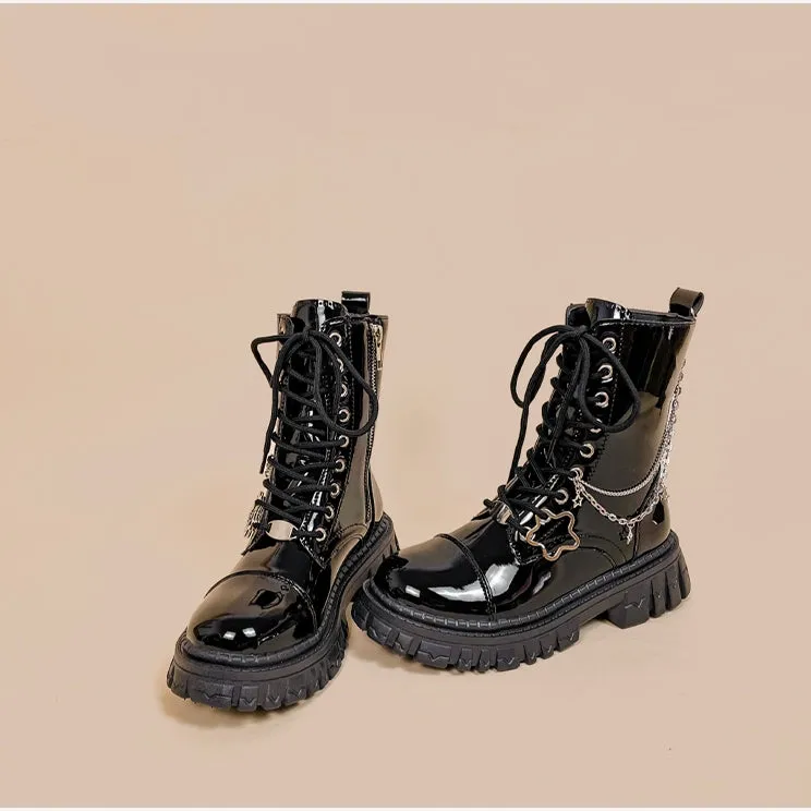 British-style Black Mid-Cut Martin Boots