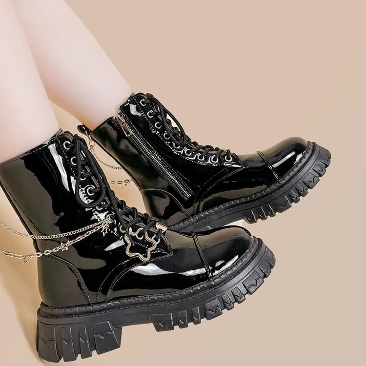 British-style Black Mid-Cut Martin Boots