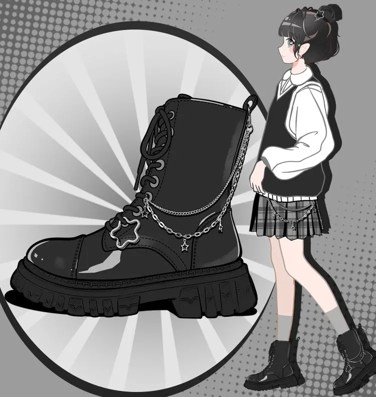British-style Black Mid-Cut Martin Boots