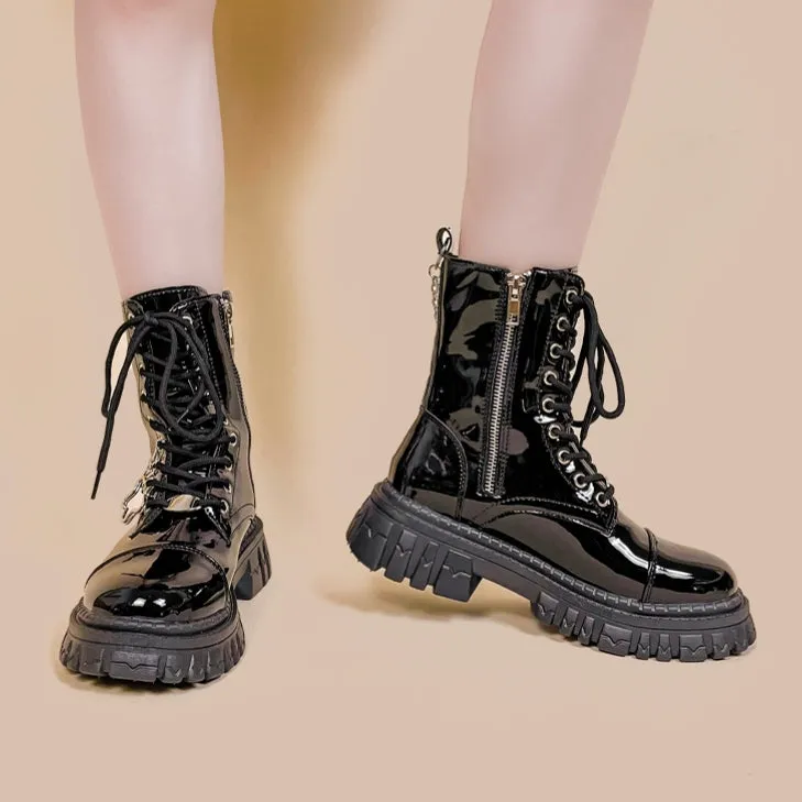 British-style Black Mid-Cut Martin Boots